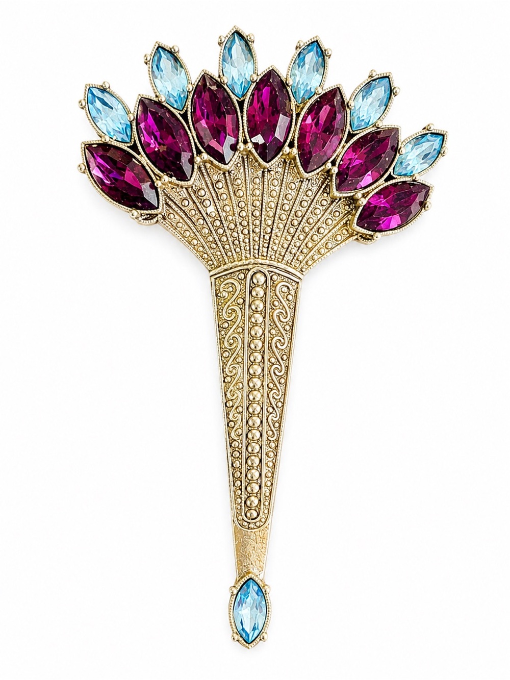 Vintage Purple Blue Rhinestone Bouquet Brooch Silver Tone Floral Pin